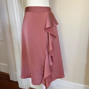 Zara Rose Sateen Ruffle Slit Skirt | Size Medium | A Line